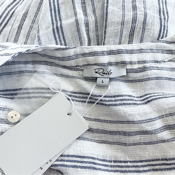 New Rails Angelina Cape May Stripe Dress Smocked Linen Blend Size Large - Picture 6 of 7